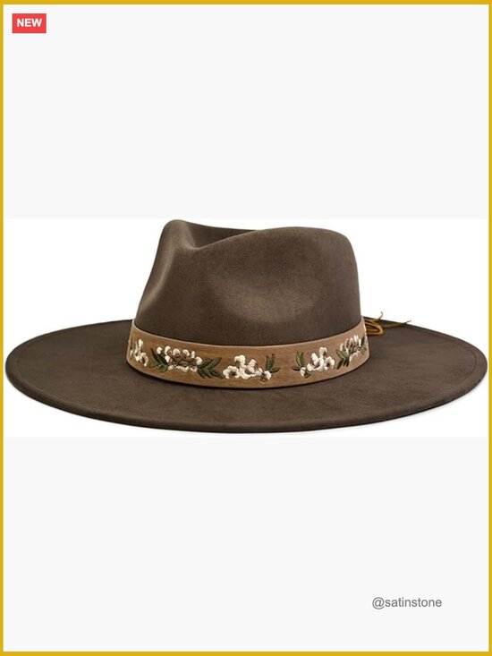 Big Wide Brim Boho Western Felt Rancher Fedora Hat for Women and Men - 4 inch main image 7